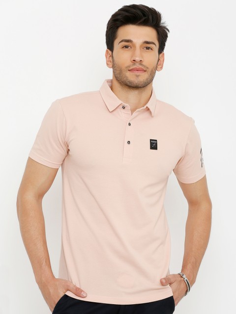 

Rex Straut Jeans Men Red Polo Collar Applique Slim Fit T-shirt