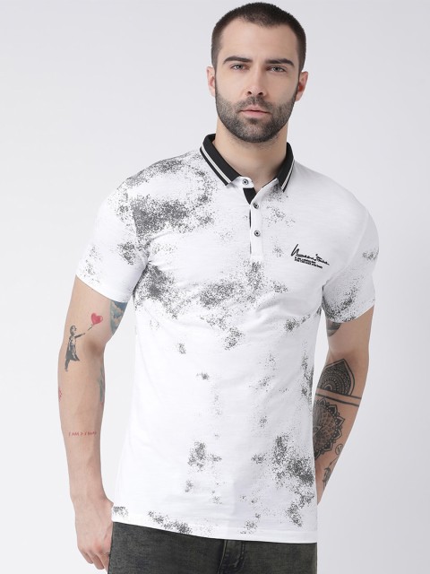 

Rex Straut Jeans Men White Printed Mandarin Collar Slim Fit T-shirt