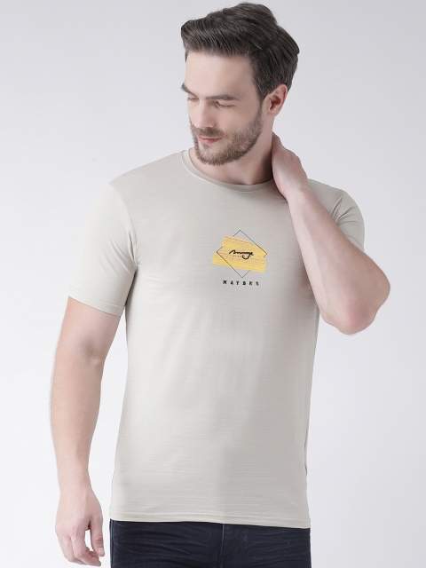 

Rex Straut Jeans Men Beige Typography Printed Slim Fit T-shirt