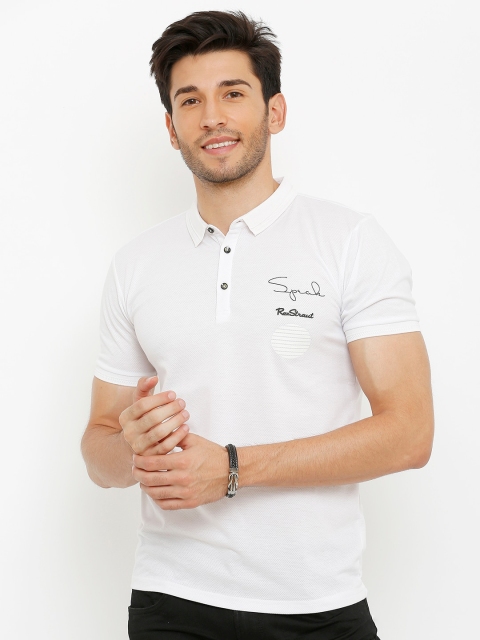 

Rex Straut Jeans Men White Polo Collar Slim Fit T-shirt