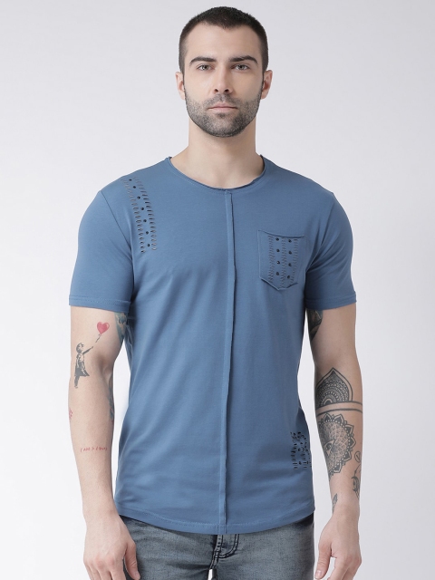 

Rex Straut Jeans Men Blue Henley Neck Slim Fit T-shirt