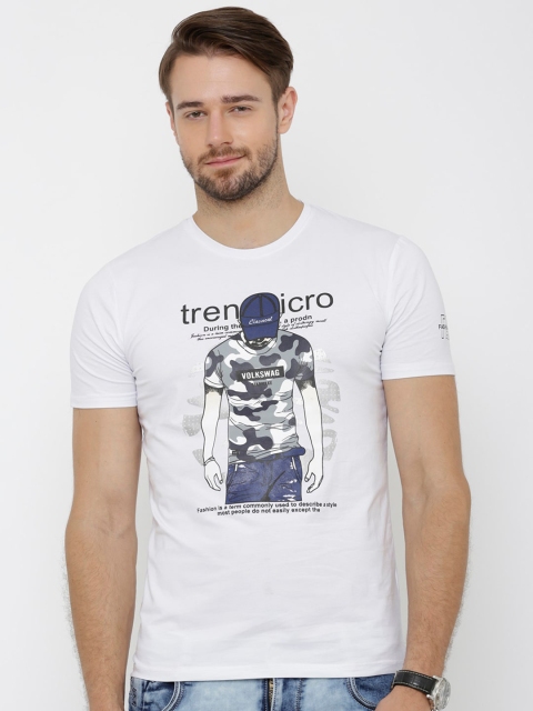 

Rex Straut Jeans Men White Graphic Printed Slim Fit T-shirt