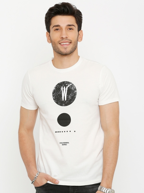 

Rex Straut Jeans Men White Typography Printed Raw Edge Slim Fit T-shirt