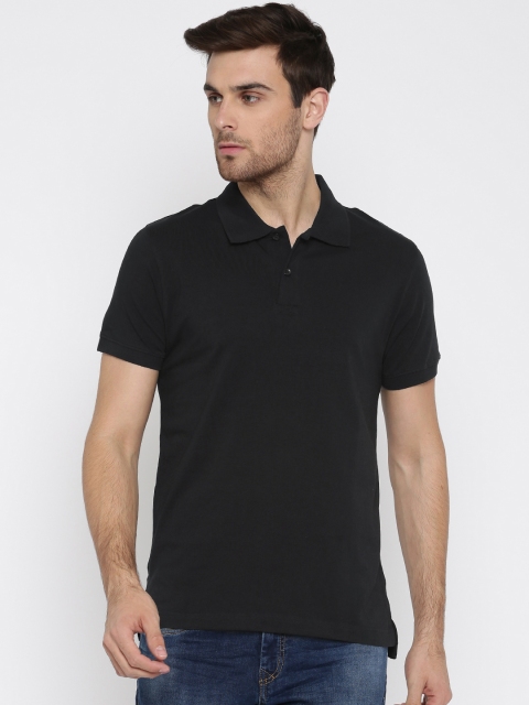 

American Crew Men Black Solid Polo Collar T-shirt