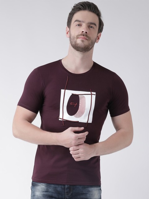 

Rex Straut Jeans Men Maroon Printed Slim Fit T-shirt