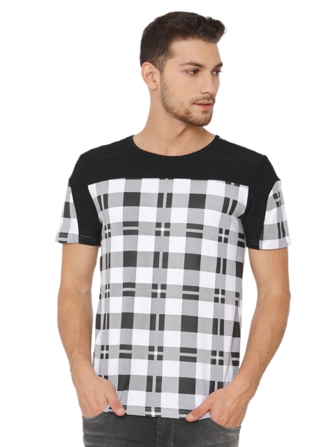 

Rex Straut Jeans Men White Checked Monochrome Raw Edge Slim Fit T-shirt