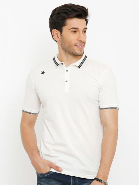 

Rex Straut Jeans Men White Polo Collar Slim Fit T-shirt