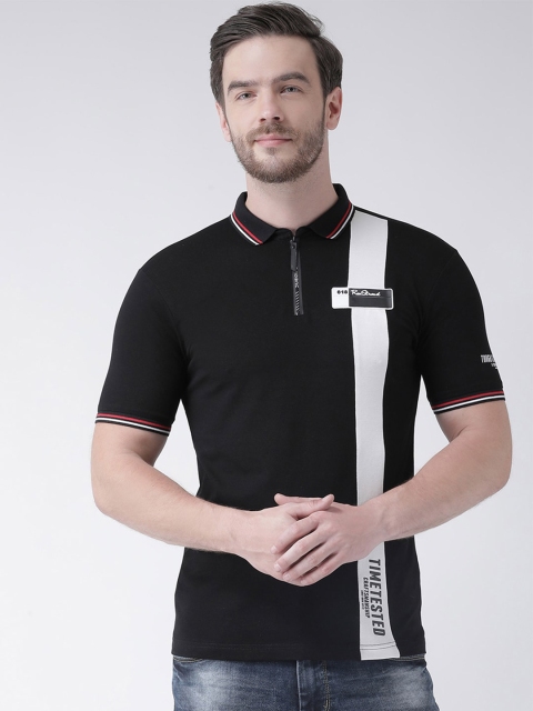 

Rex Straut Jeans Men Black Colourblocked Mandarin Collar Slim Fit T-shirt