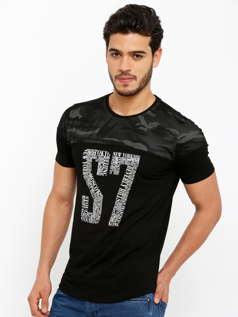 

Rex Straut Jeans Men Black Typography Printed Applique Slim Fit T-shirt