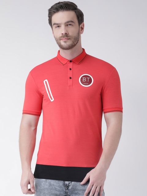 

Rex Straut Jeans Men Orange Polo Collar Applique Slim Fit T-shirt