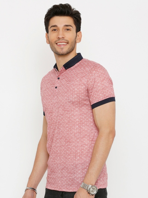 

Rex Straut Jeans Men Pink Polo Collar Slim Fit T-shirt