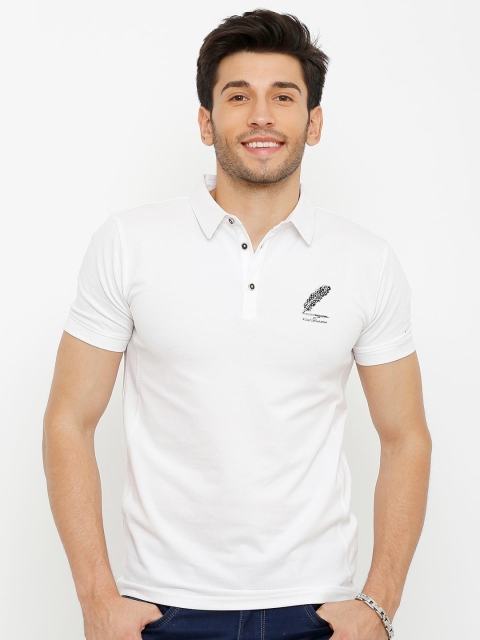 

Rex Straut Jeans Men White Polo Collar Applique Slim Fit T-shirt