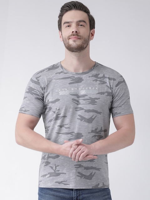 

Rex Straut Jeans Men Grey Floral Printed Raw Edge Slim Fit T-shirt