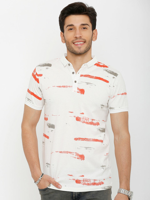 

Rex Straut Jeans Men Brown Striped Polo Collar Slim Fit T-shirt