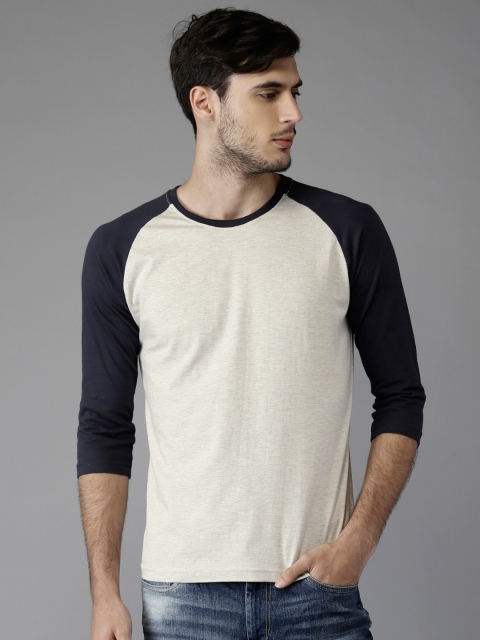 

Moda Rapido Men Grey Melange & Navy Blue Raglan T-shirt