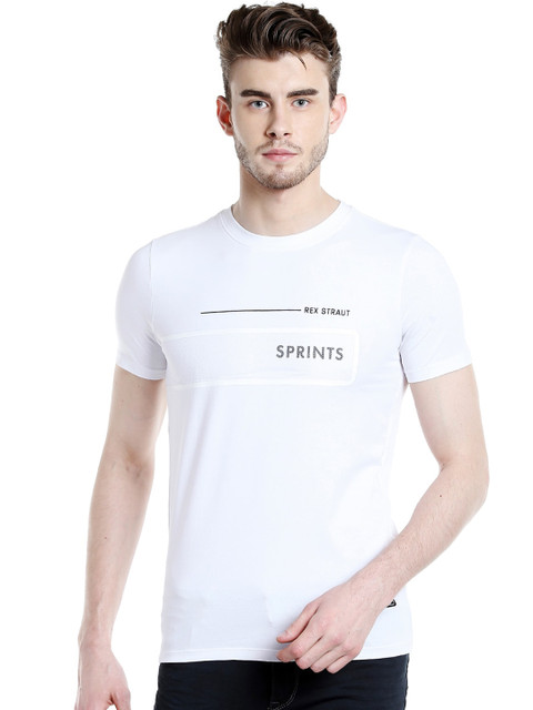 

Rex Straut Jeans Men White Typography Printed Slim Fit T-shirt