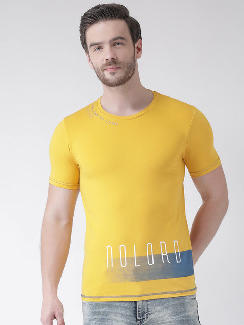 

Rex Straut Jeans Men Yellow Typography Printed Slim Fit T-shirt