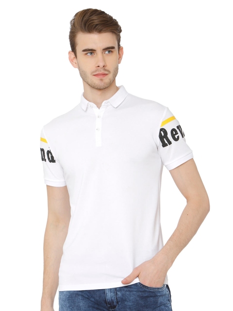 

Rex Straut Jeans Men White Polo Collar Applique Slim Fit T-shirt