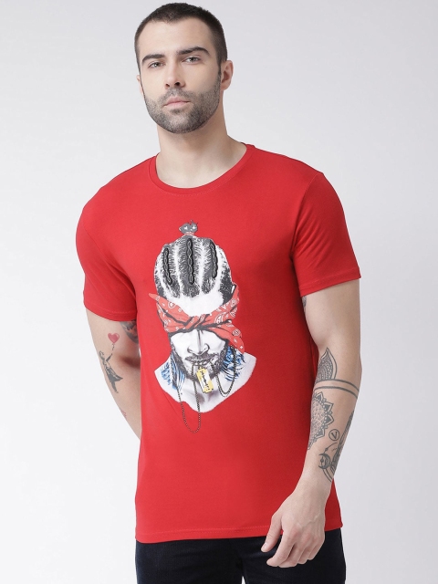 

Rex Straut Jeans Men Red Typography Printed Slim Fit T-shirt