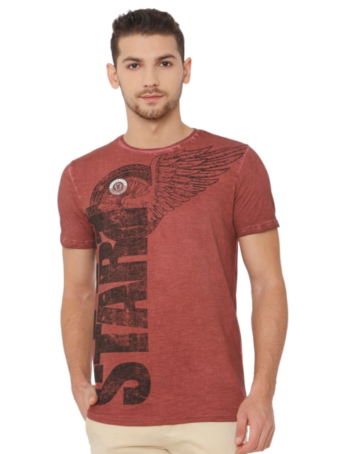 

Rex Straut Jeans Men Maroon Printed Applique Slim Fit T-shirt