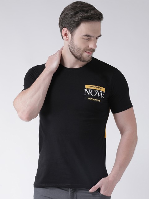 

Rex Straut Jeans Men Black Typography Extended Sleeves Slim Fit T-shirt