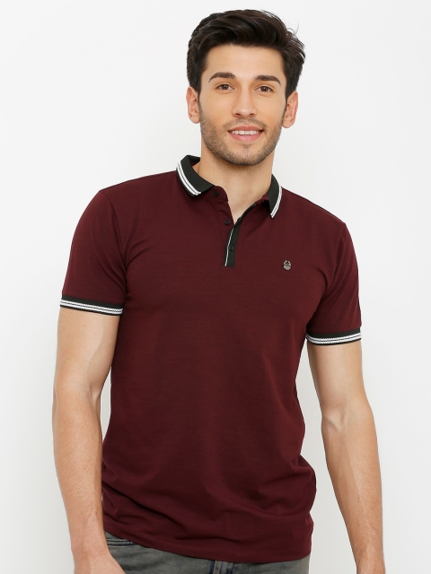 

Rex Straut Jeans Men Maroon Mandarin Collar Slim Fit T-shirt