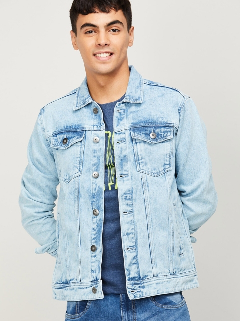 

Forca Men Blue Washed Denim Jacket with Patchwork
