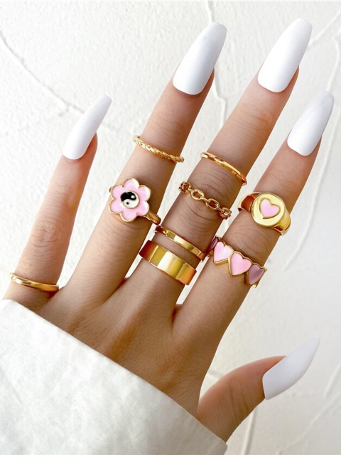 

Jewels Galaxy Gold-Plated & Design Detailed Finger Rings, Pink