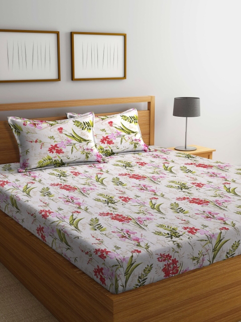 

BOMBAY DYEING Red & Pink Floral 144 TC Queen Bedsheet with 2 Pillow Covers