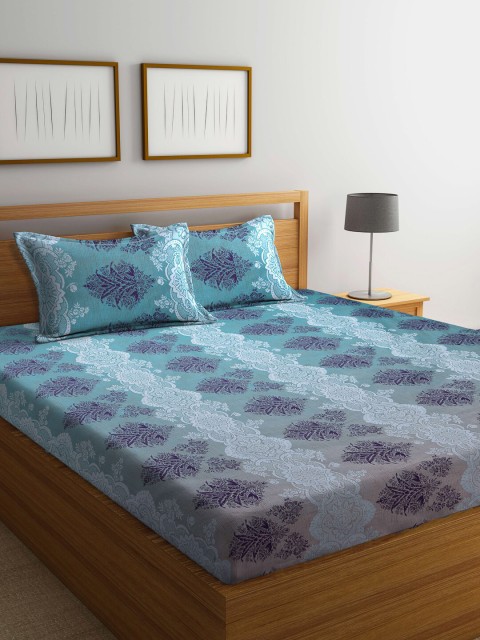 

BOMBAY DYEING Blue & White Floral 144 TC Queen Bedsheet with 2 Pillow Covers