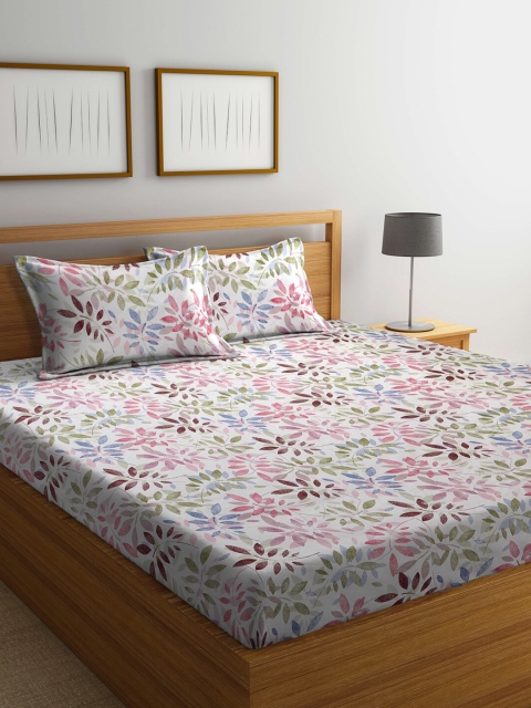 

BOMBAY DYEING Pink & White Floral 144 TC Queen Bedsheet with 2 Pillow Covers
