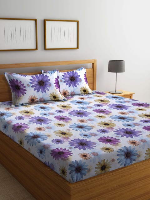 

BOMBAY DYEING Brown & Purple Floral 144 TC Queen Bedsheet with 2 Pillow Covers