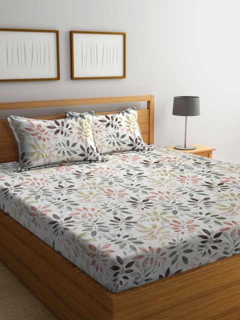 

BOMBAY DYEING Off White & Red Floral 144 TC Cotton King Bedsheet with 2 Pillow Covers