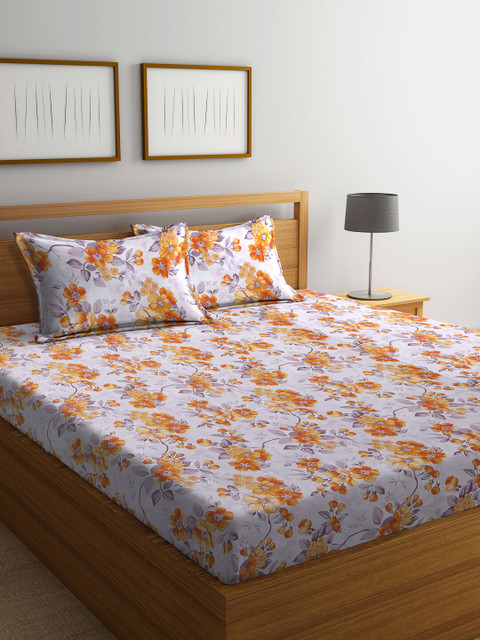 

BOMBAY DYEING Orange & White Floral 144 TC King Bedsheet With 2 Pillow Covers