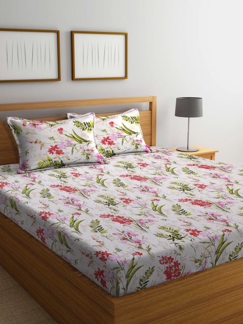 

BOMBAY DYEING Red & Green Floral 144 TC King Bedsheet with 2 Pillow Covers