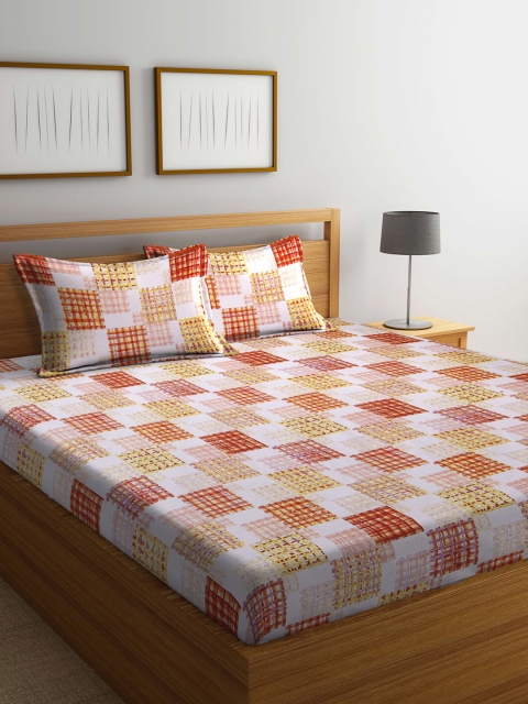 

BOMBAY DYEING Orange Geometric 144 TC Cotton King Bedsheet with 2 Pillow Covers