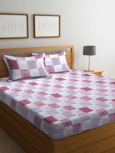 

BOMBAY DYEING Pink & White Geometric 144 TC Queen Bedsheet With 2 Pillow Covers
