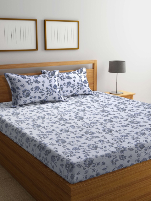 

BOMBAY DYEING Blue & White Floral 144 TC Queen Bedsheet with 2 Pillow Covers