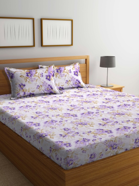 

BOMBAY DYEING Purple & White 144 TC King Floral Cotton Bedsheet with 2 Pillow Covers