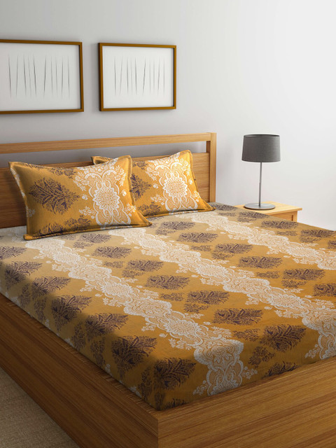 

BOMBAY DYEING Peach-Coloured & White Floral 144 TC Queen Bedsheet with 2 Pillow Covers