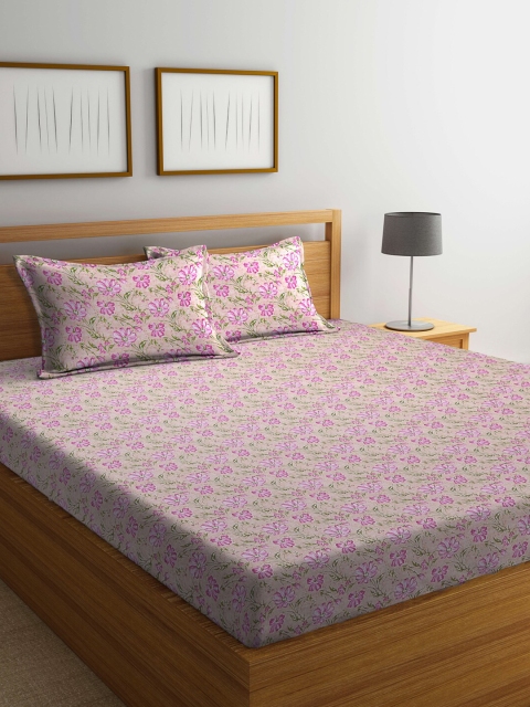 

BOMBAY DYEING Pink & Green Floral 144 TC King Bedsheet with 2 Pillow Covers