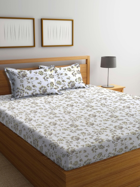 

BOMBAY DYEING Beige & White Floral 144 TC King Bedsheet With 2 Pillow Covers