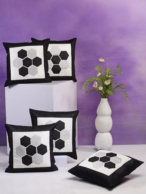 

DREAM WEAVERZ Set Of 5 Black & White Embroidered Square Cushion Covers