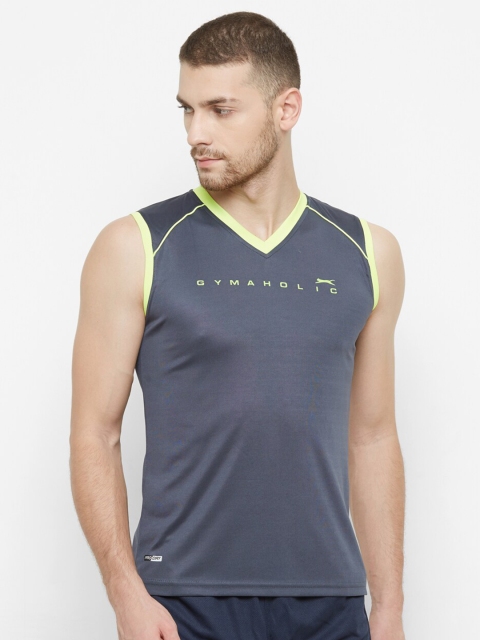 

Black Panther Men Charcoal & Lime Green V-Neck Running T-shirt