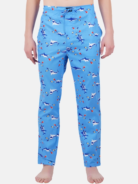 

SMUGGLERZ INC. Men Blue Printed Regular Fit Cotton Lounge Pants