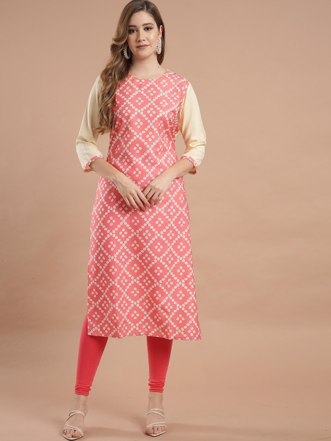 

KALINI Women Pink & Beige Printed Straight Kurta