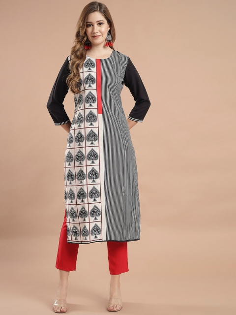 

KALINI Women Black & White Geometric Printed Crepe Kurta