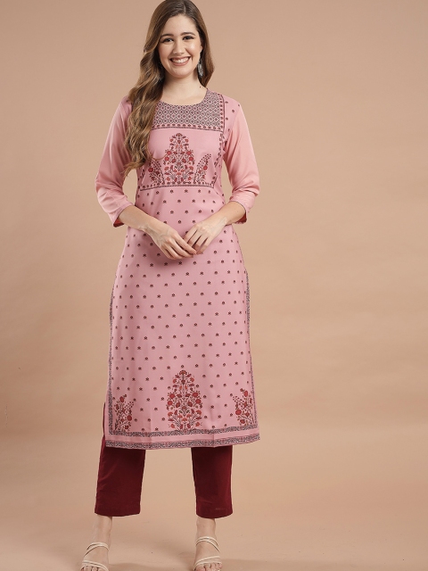 

KALINI Women Pink Floral Printed Crepe Kurta