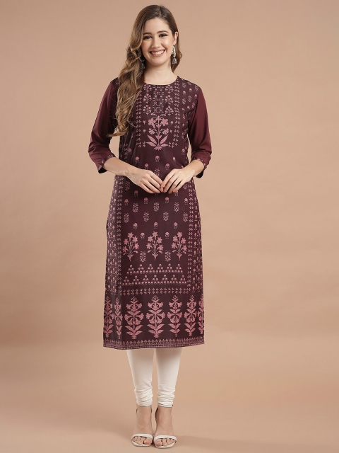 

KALINI Women Maroon Ethnic Motifs Printed Crepe Kurta