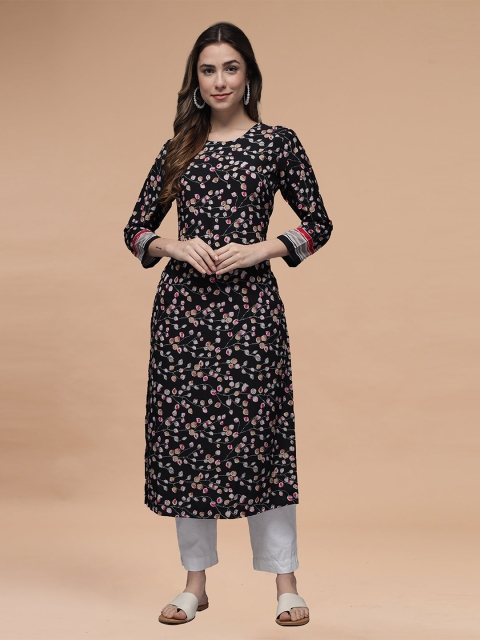 

KALINI Women Black & Grey Printed Straight Kurta